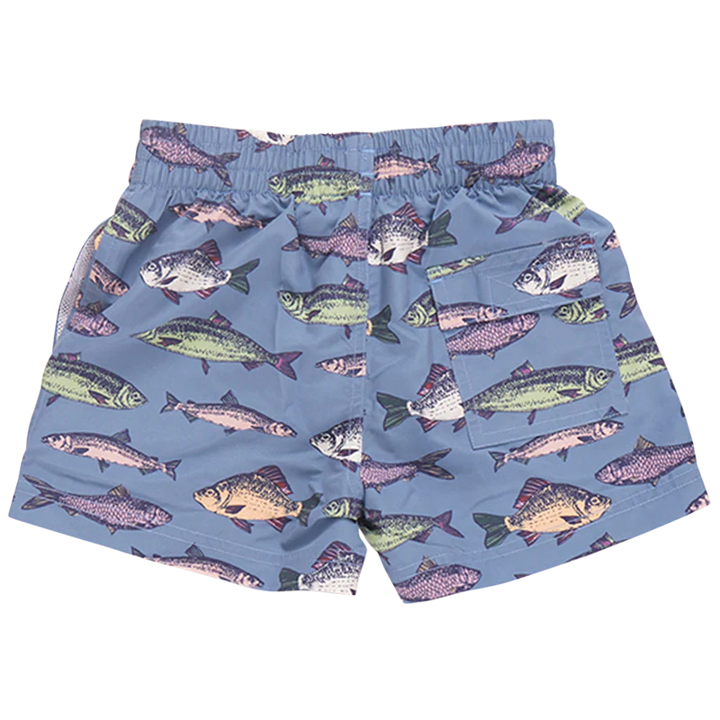 Pink Chicken Boys Swim Trunk - Bluestone Multi Fishies