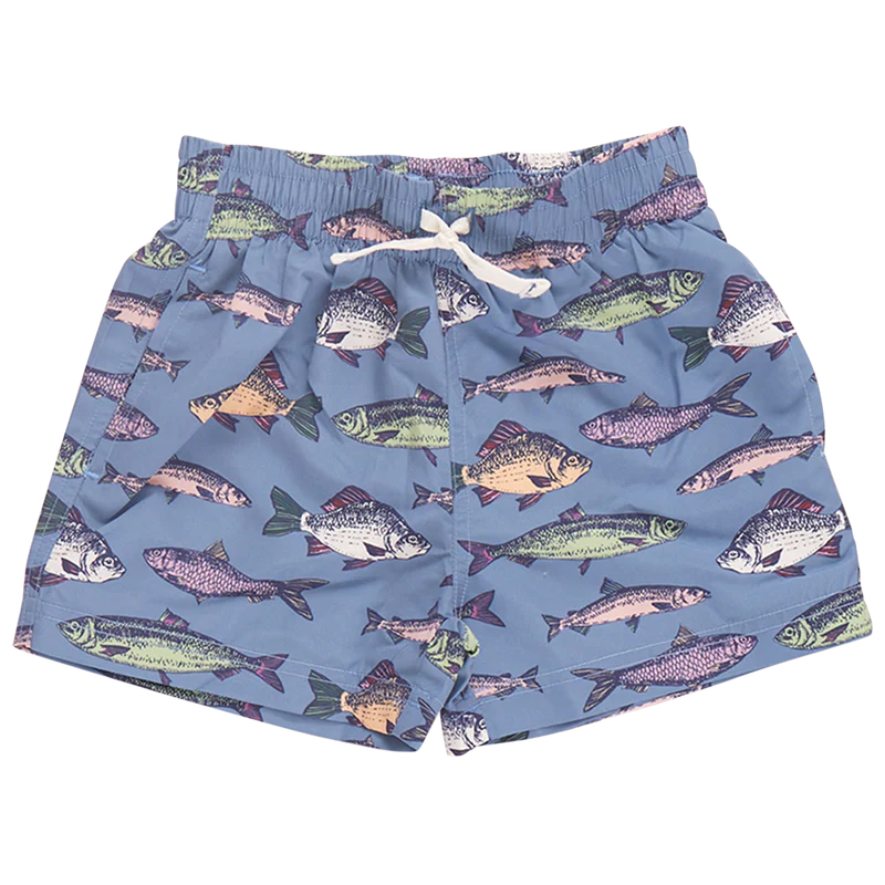 Pink Chicken Boys Swim Trunk - Bluestone Multi Fishies