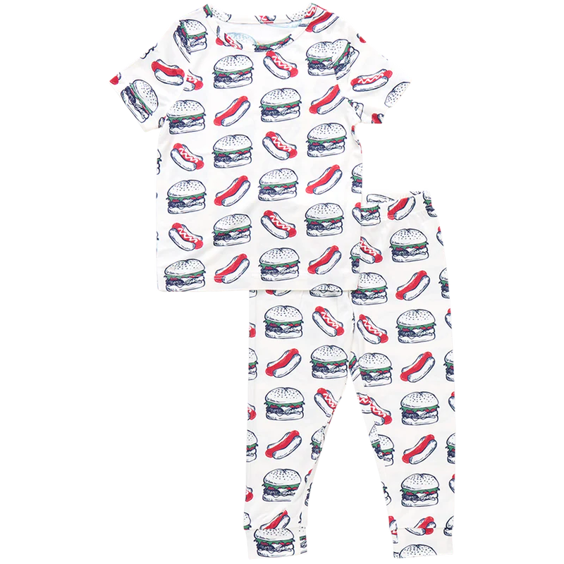 Pink Kids Summber Bamboo PJ Set - Hamburger Hotdog