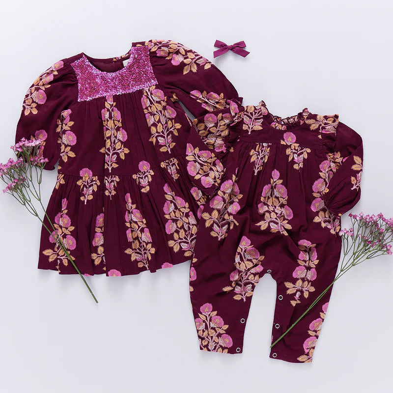 Pink Chicken Baby Girls Kalani Jumper - Burgundy Bouquet Floral