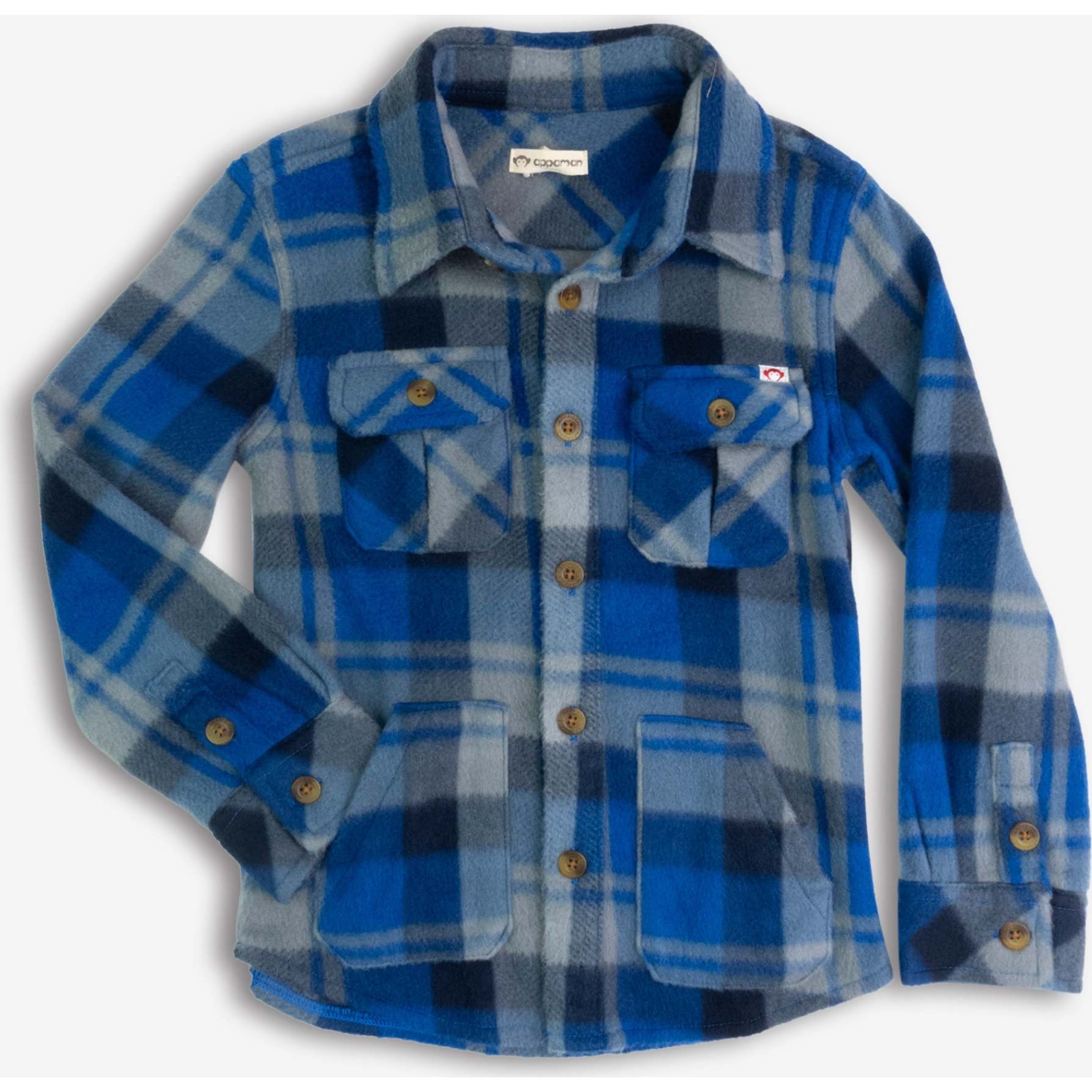 Appaman Snow Fleece Shirt - Blue + Taupe Plaid