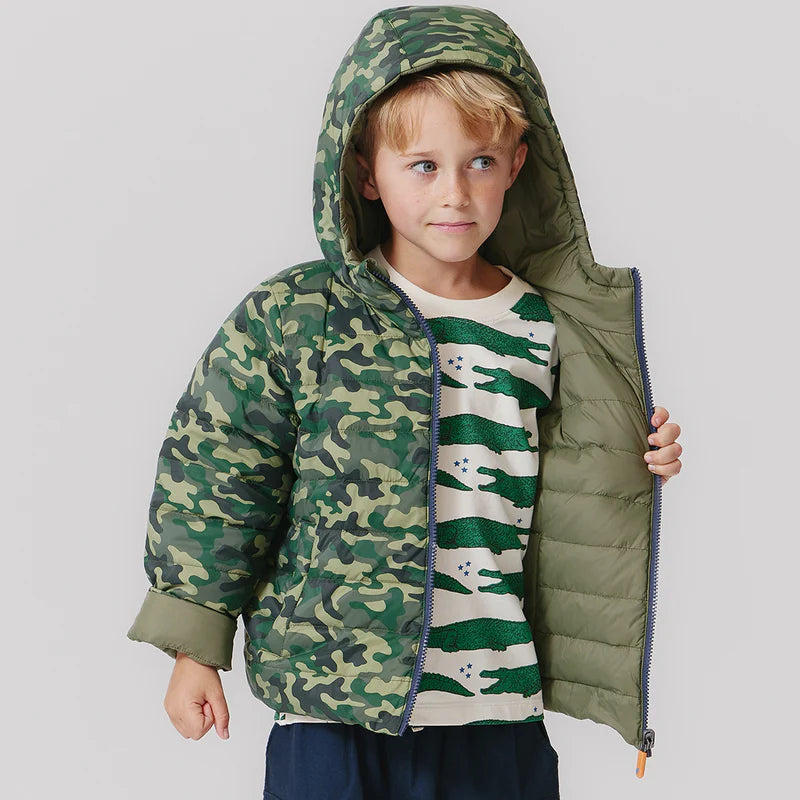 Pink Chicken Kids Reversible Riley Jacket - Green Camo