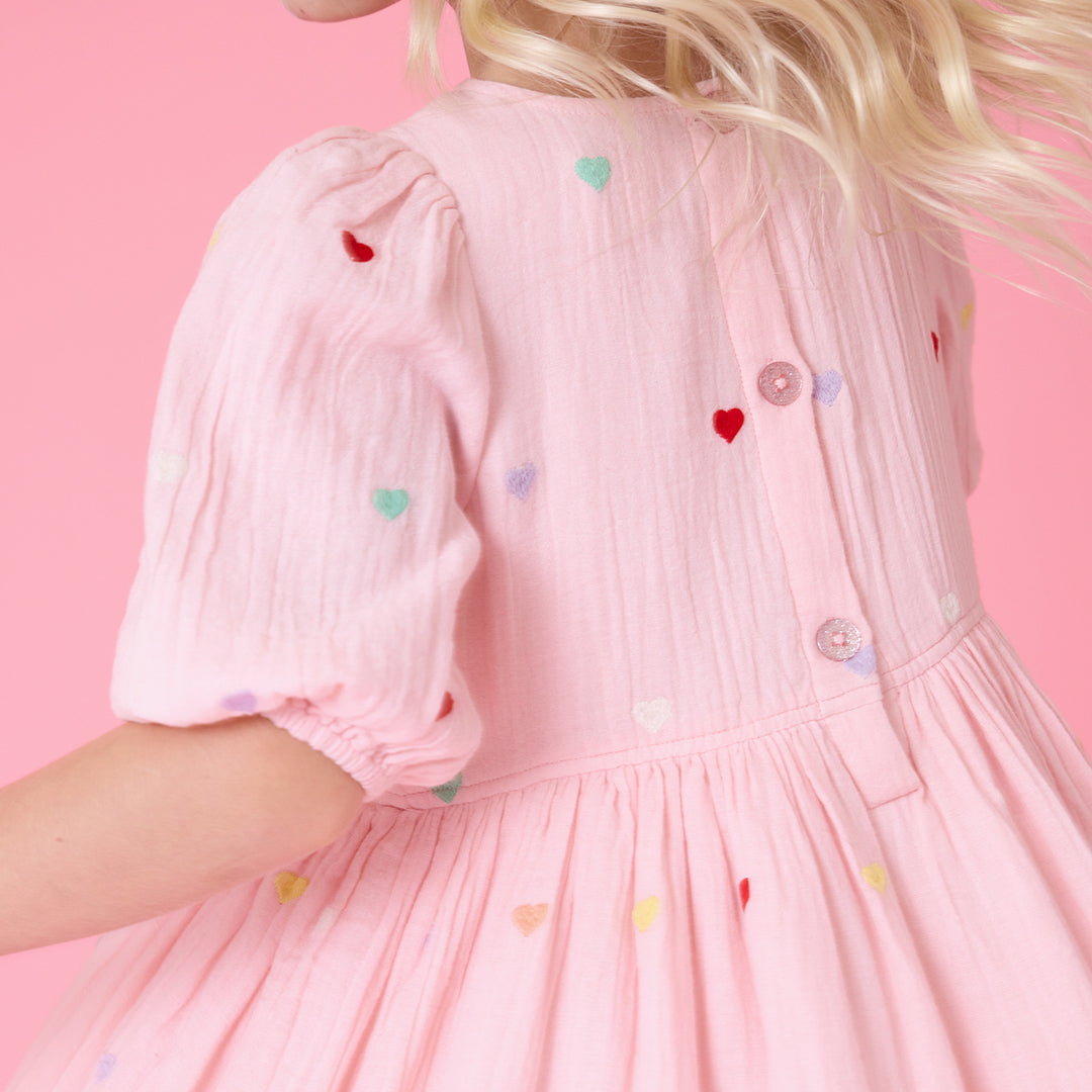 Pink Chicken Girls Brooke Dress - Candy Heart Embroidery