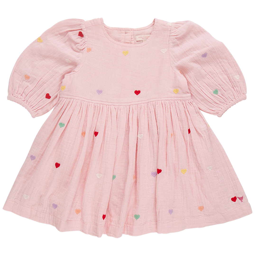 Pink Chicken Girls Brooke Dress - Candy Heart Embroidery