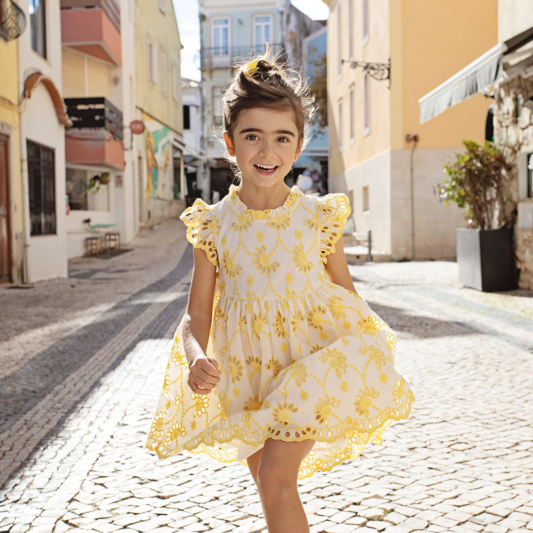 Pink Chicken Girls Cynthia Dress - Bright Yellow Eyelet