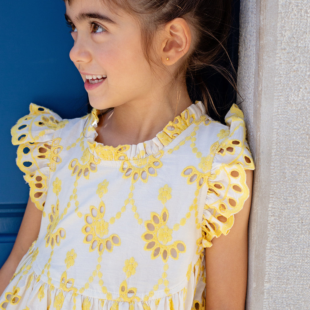 Pink Chicken Girls Cynthia Dress - Bright Yellow Eyelet