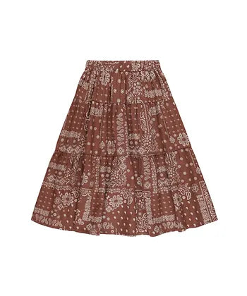 Rylee + Cru Tiered Midi Skirt - Brick Bandana