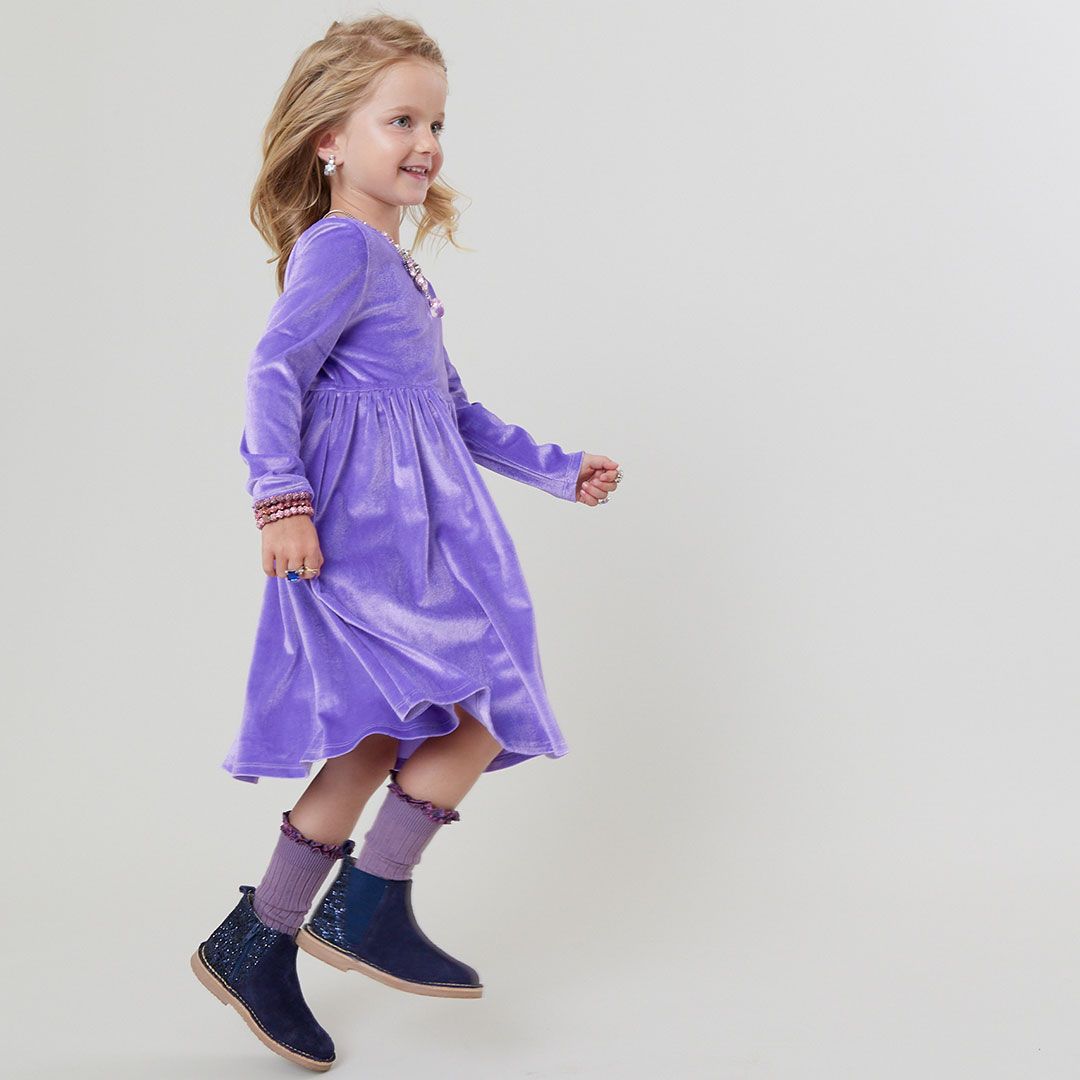 Pink Chicken Girls Velour Steph Dress - Lavender