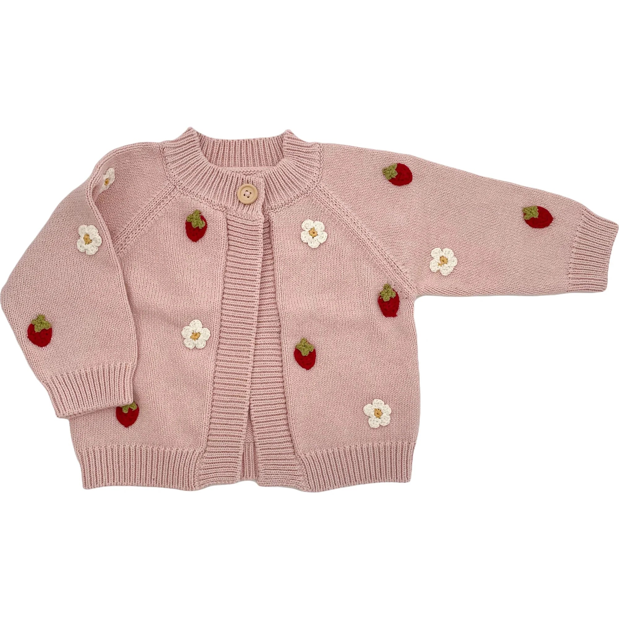 The Blueberry Hill Cotton Strawberry Flower Cardigan - Blush