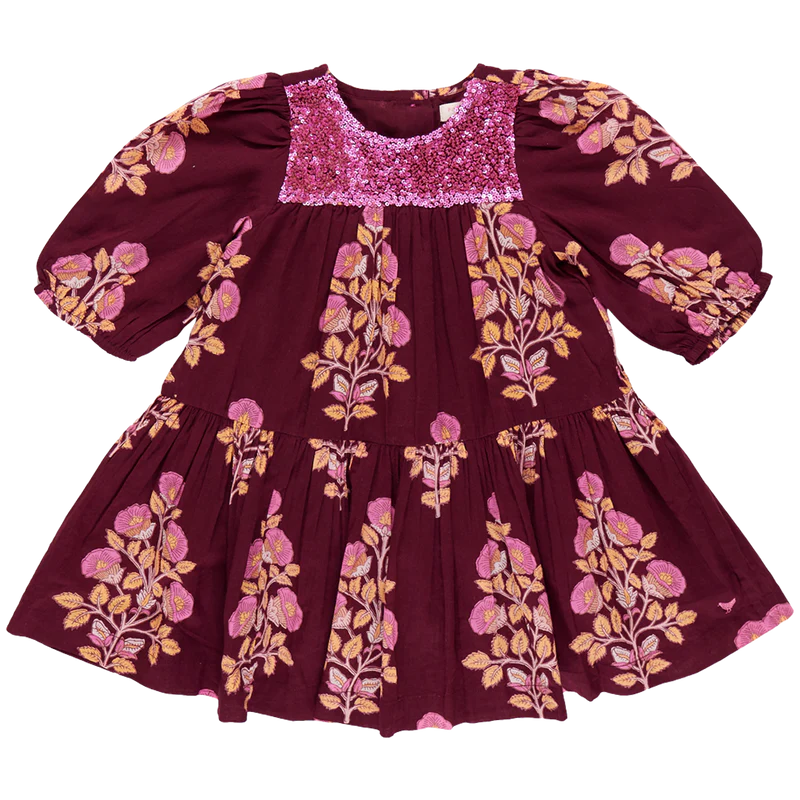 Pink Chicken Girls Fiona Dress - Burgundy Bouquet Floral