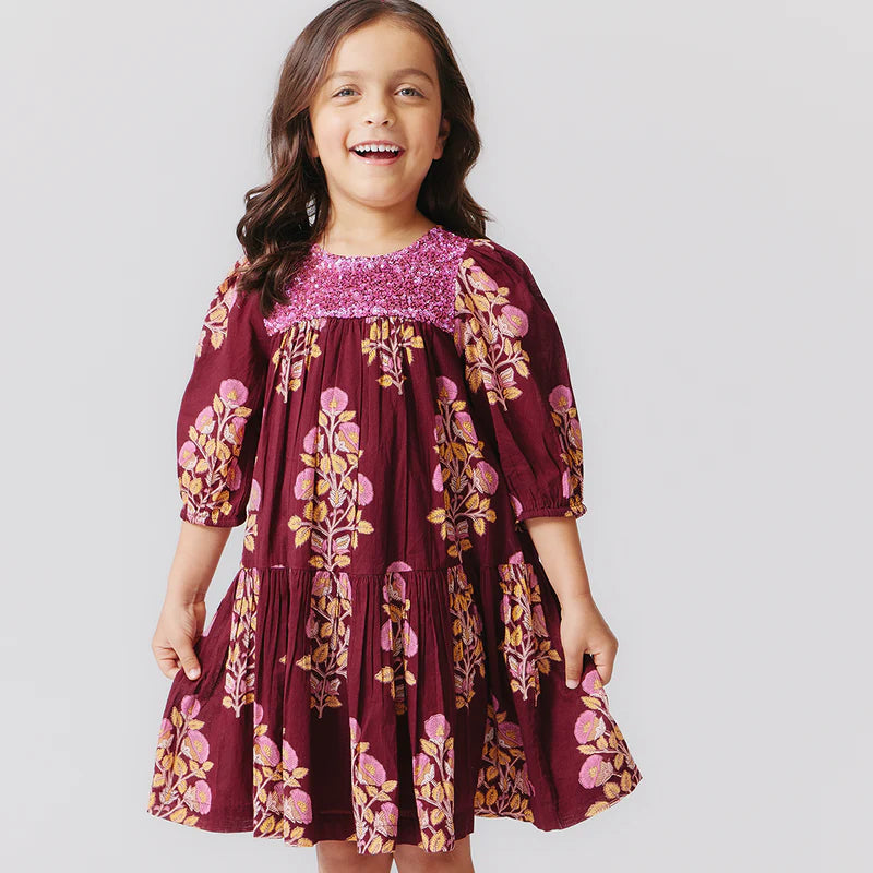 Pink Chicken Girls Fiona Dress - Burgundy Bouquet Floral