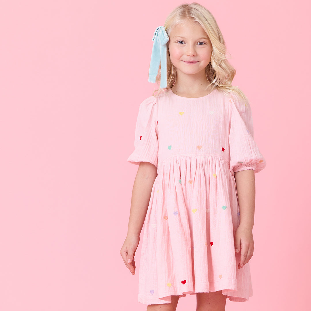 Pink Chicken Girls Brooke Dress - Candy Heart Embroidery