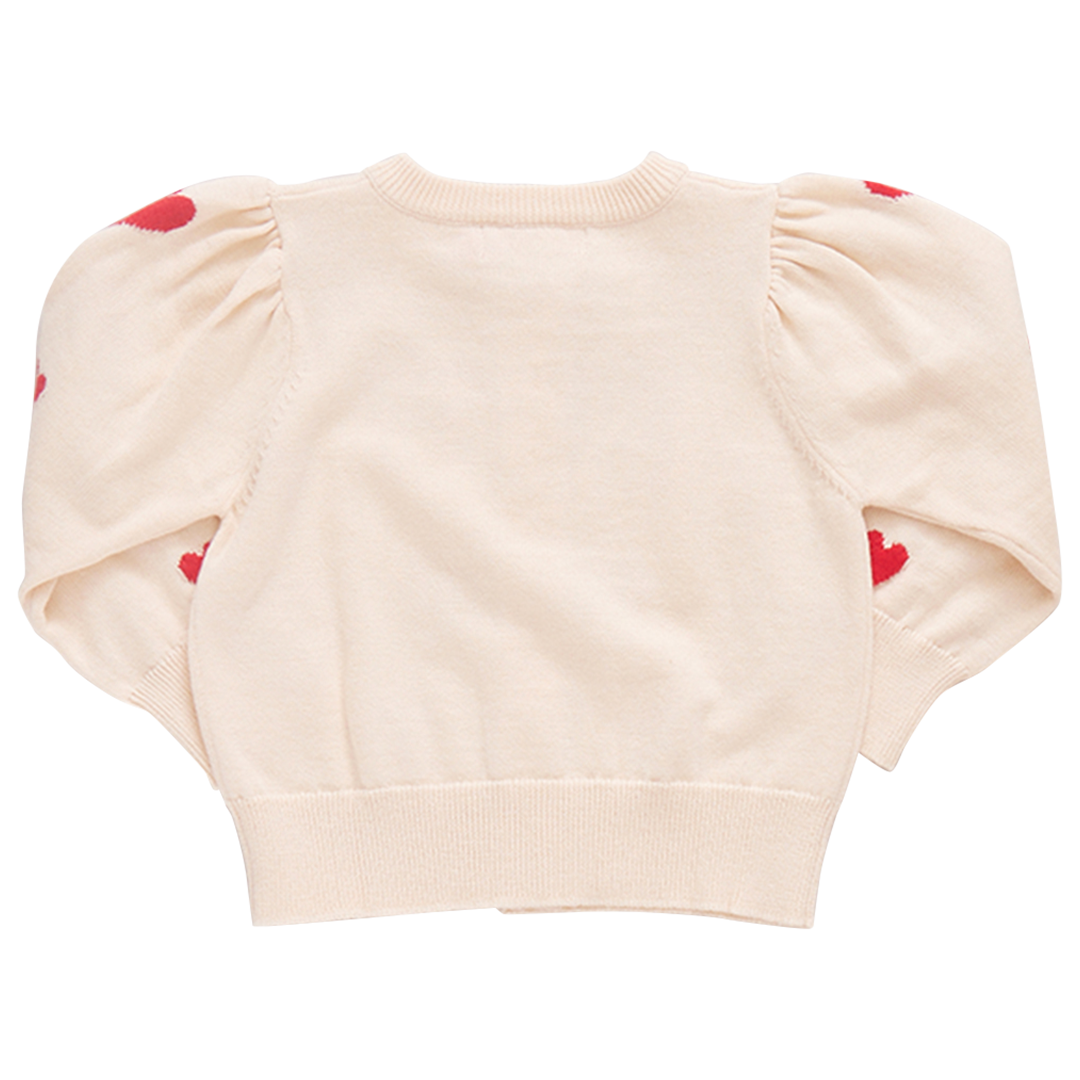 Pink Chicken Girls Constance Sweater - Cream and Red Hearts