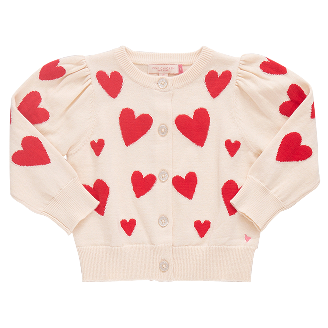 Pink Chicken Girls Constance Sweater - Cream and Red Hearts