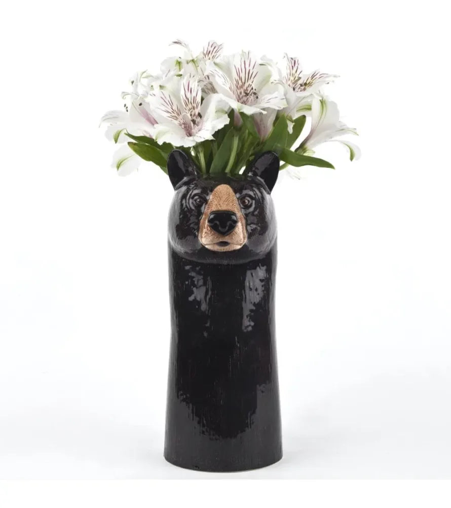 Black Bear Ceramic Flower Vase