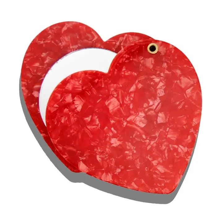 Hand-Painted Red Heart Compact Mirror