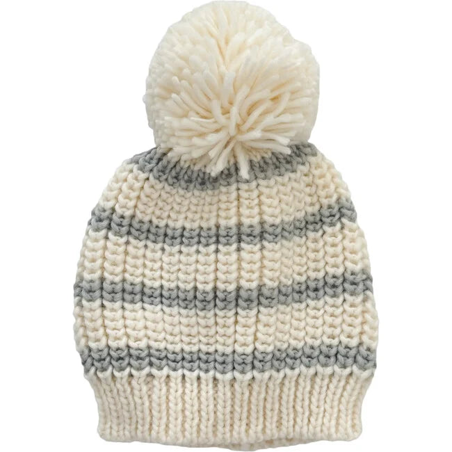The Blueberry Hill Rib Knit Stripe Hat - Bowie Grey