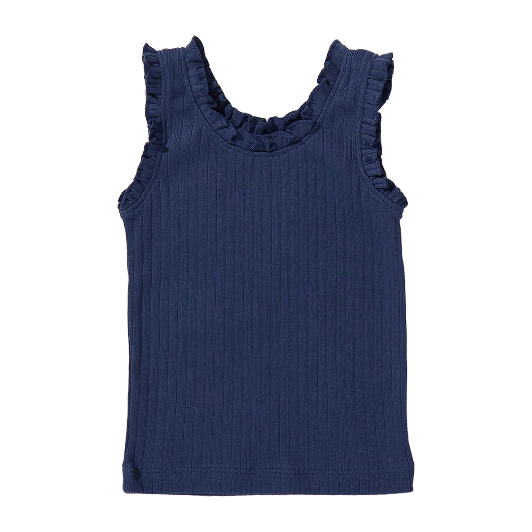 Pink Chicken Girls Joy Ruffle Rib Tank - Navy
