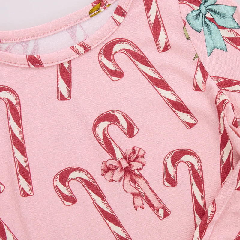 Pink Chicken Kids Bamboo PJ Set - Pink Candy Cane Lane