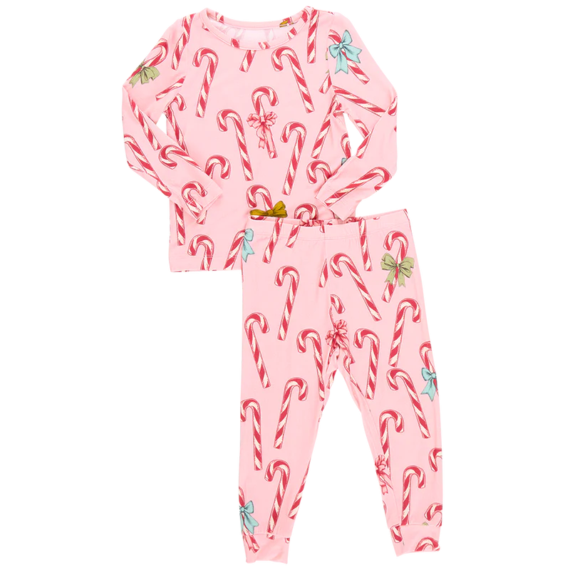 Pink Chicken Kids Bamboo PJ Set - Pink Candy Cane Lane