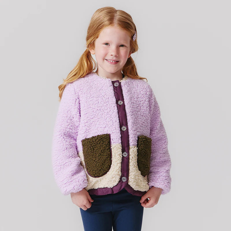 Pink Chicken Girls Ruth Sherpa Jacket - Lavender Color Block