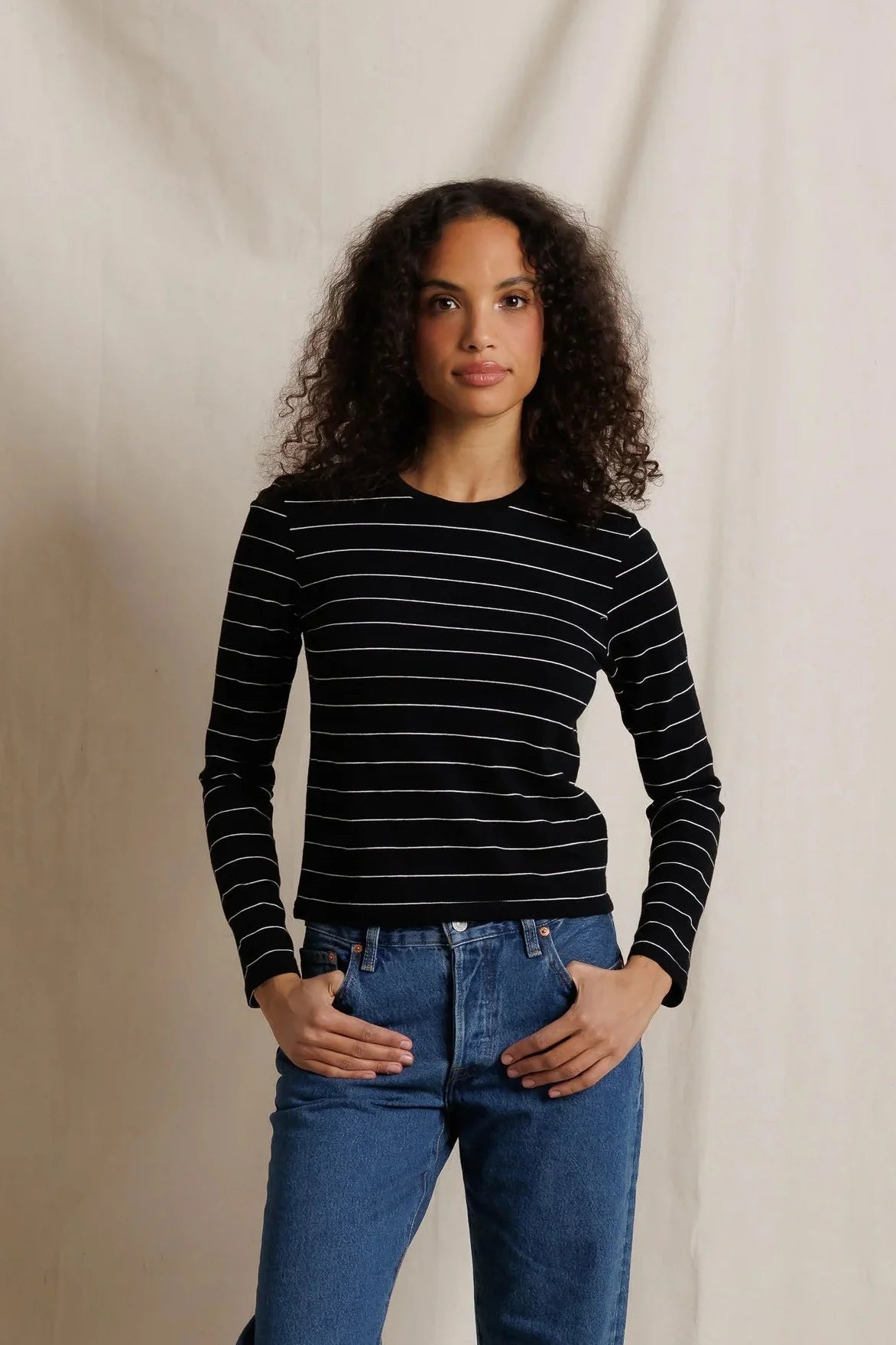 perfectwhitetee Lisa Long Sleeve Stripe - Black Stripe