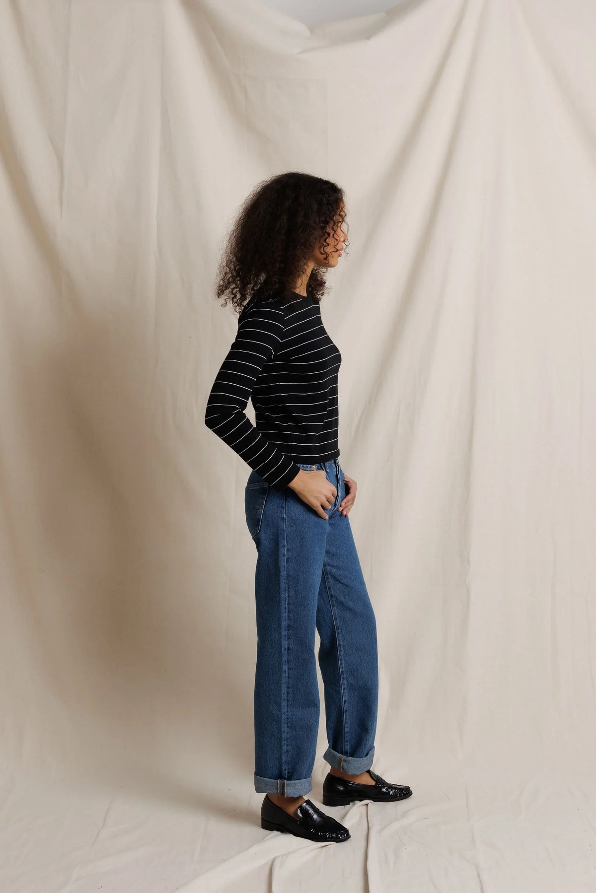 perfectwhitetee Lisa Long Sleeve Stripe - Black Stripe