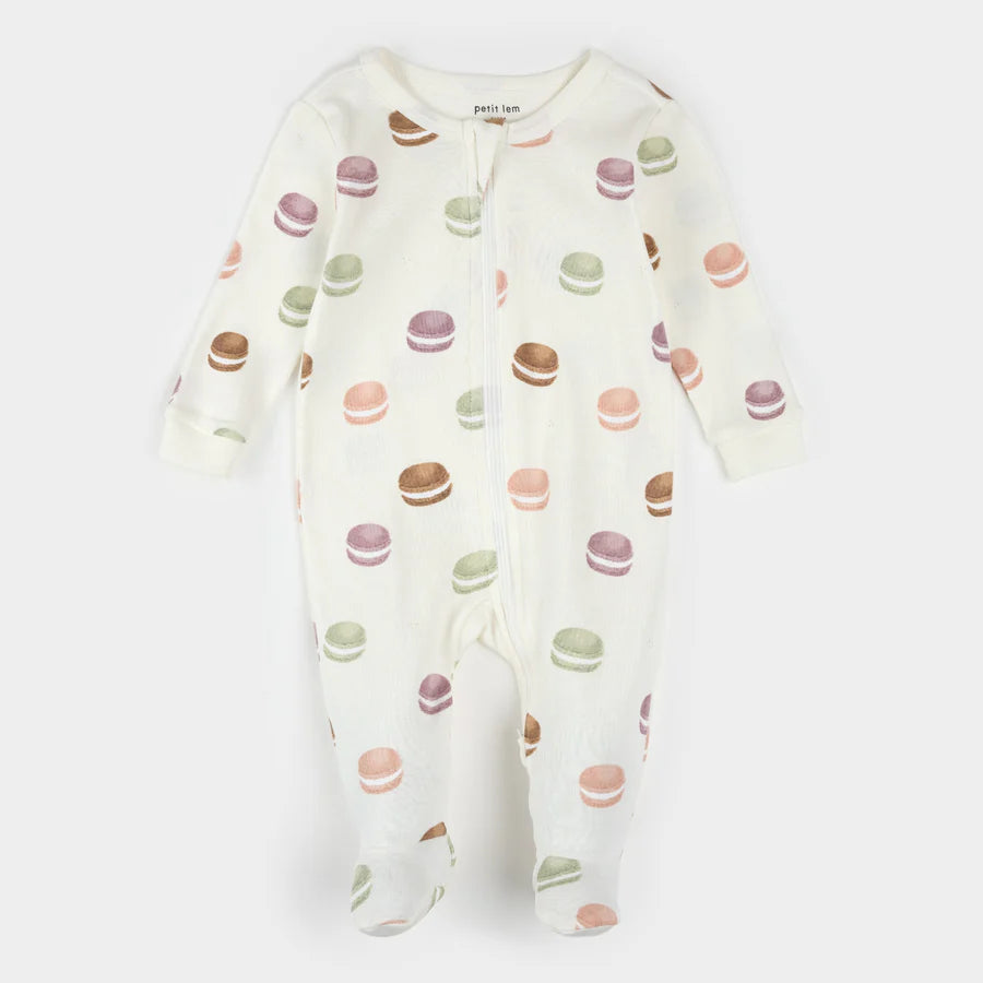 Petit Lem Print Sleeper - Macaron on Antique White