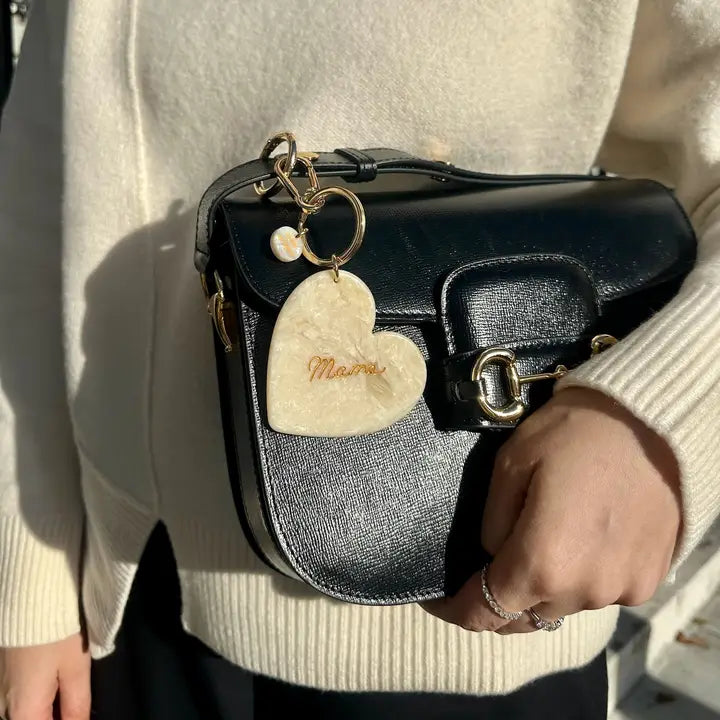 Hand-Painted Mama Heart Acetate Bag Charm + Keychain