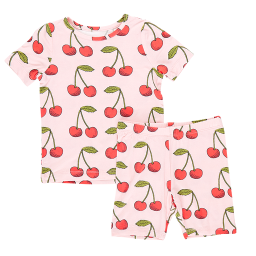 Pink Chicken Kids Bamboo PJ Short Set - Pink Cherries