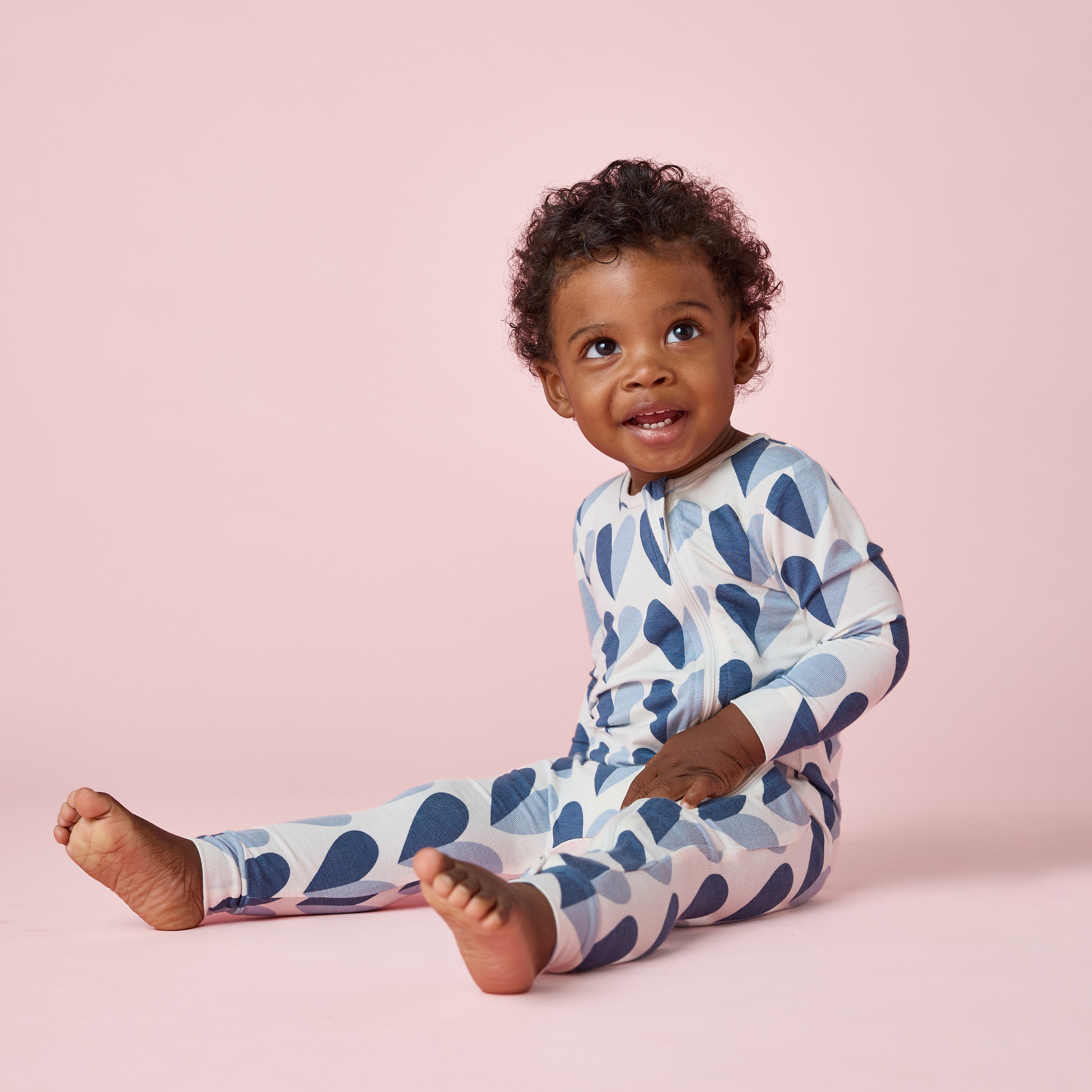 Pink Chicken Baby Bamboo Romper - Blue Half Hearts