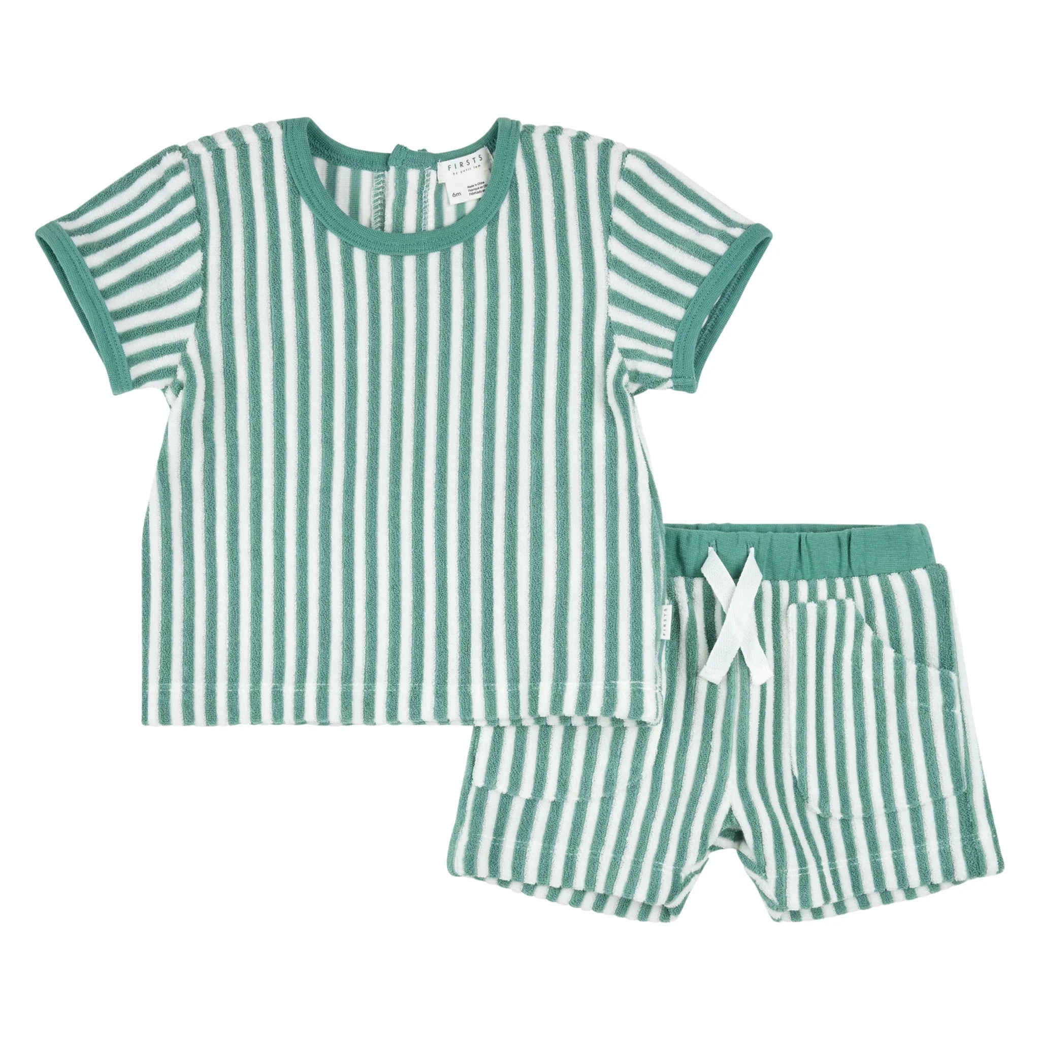 Petit Lem Two Piece Set - Top + Shorts - Turquoise Stripe