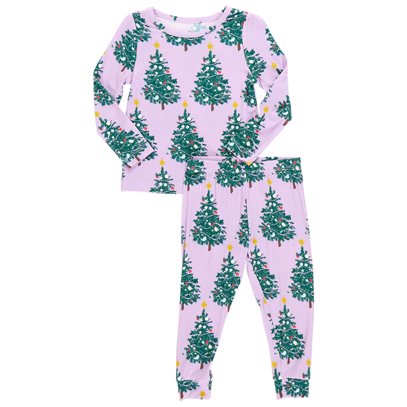 Pink Chicken Kids Bamboo PJ Set - Purple Flocked Tree