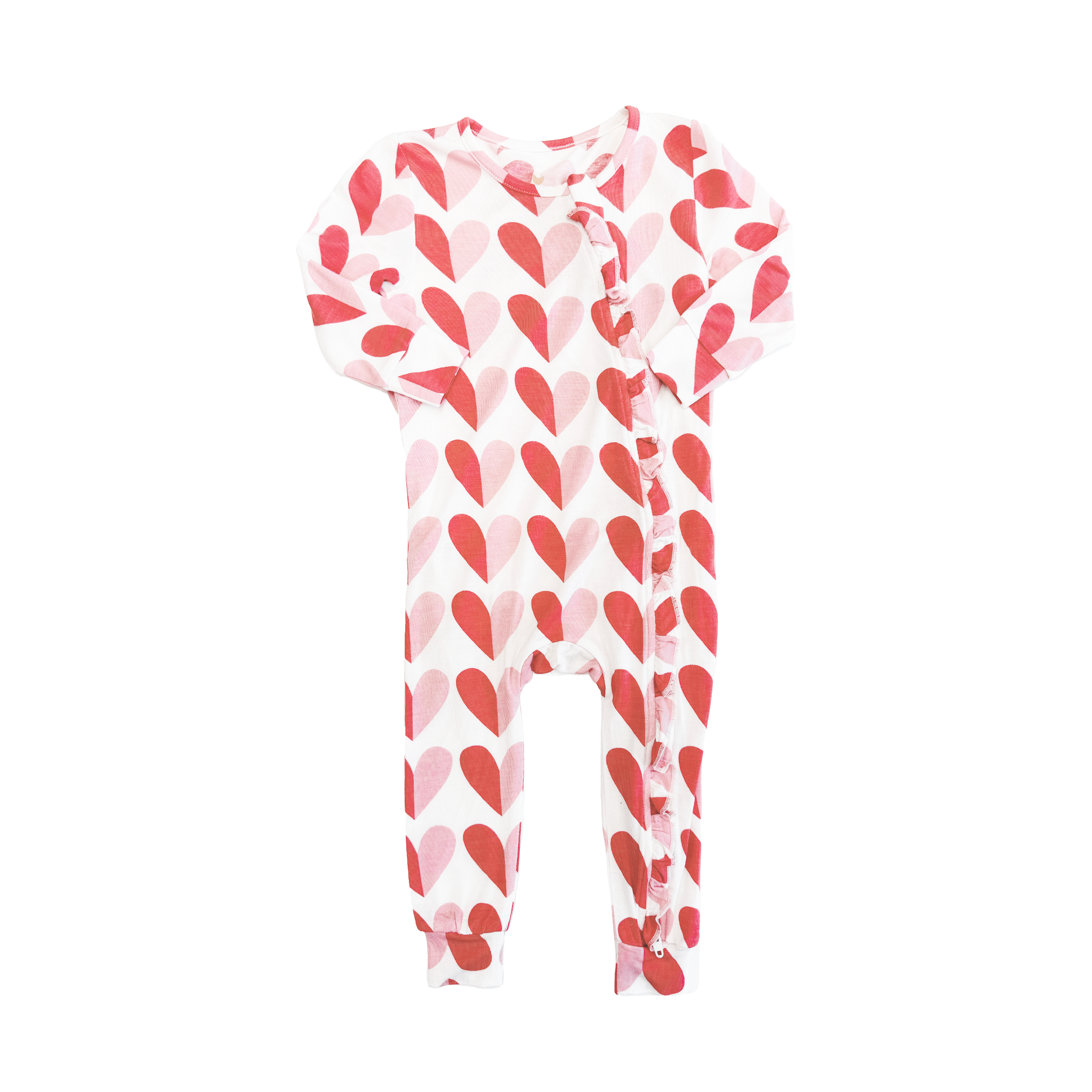 Pink Chicken Baby Ruffle Bamboo Romper - Pink Half Hearts