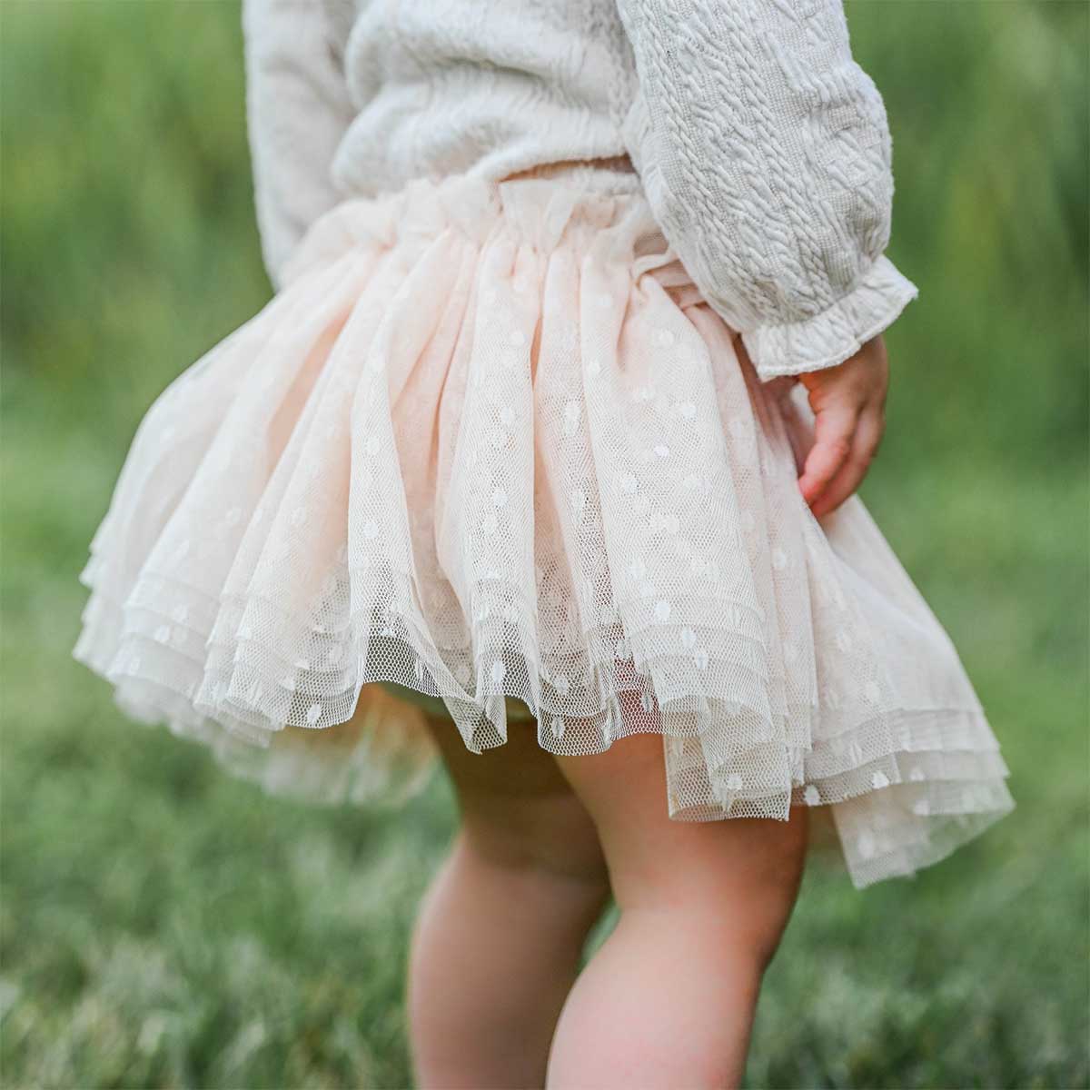 Dotted Mesh Frill Tutu Skirt - Natural