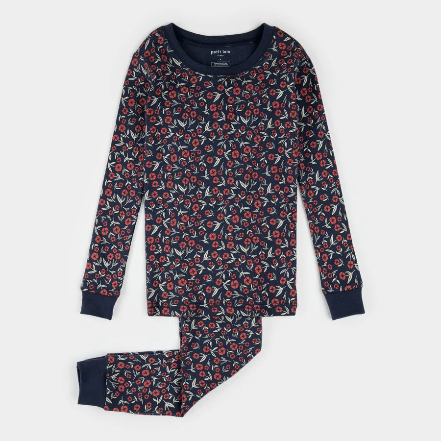 Petit Lem Pajama Set - Poppy Print on Dress Blue