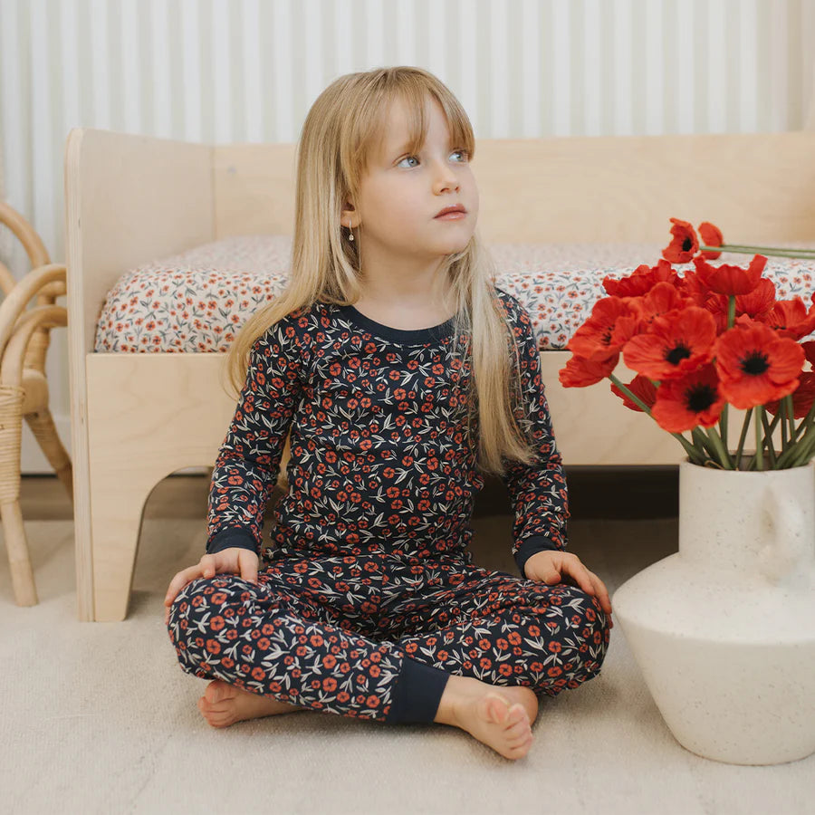 Petit Lem Pajama Set - Poppy Print on Dress Blue