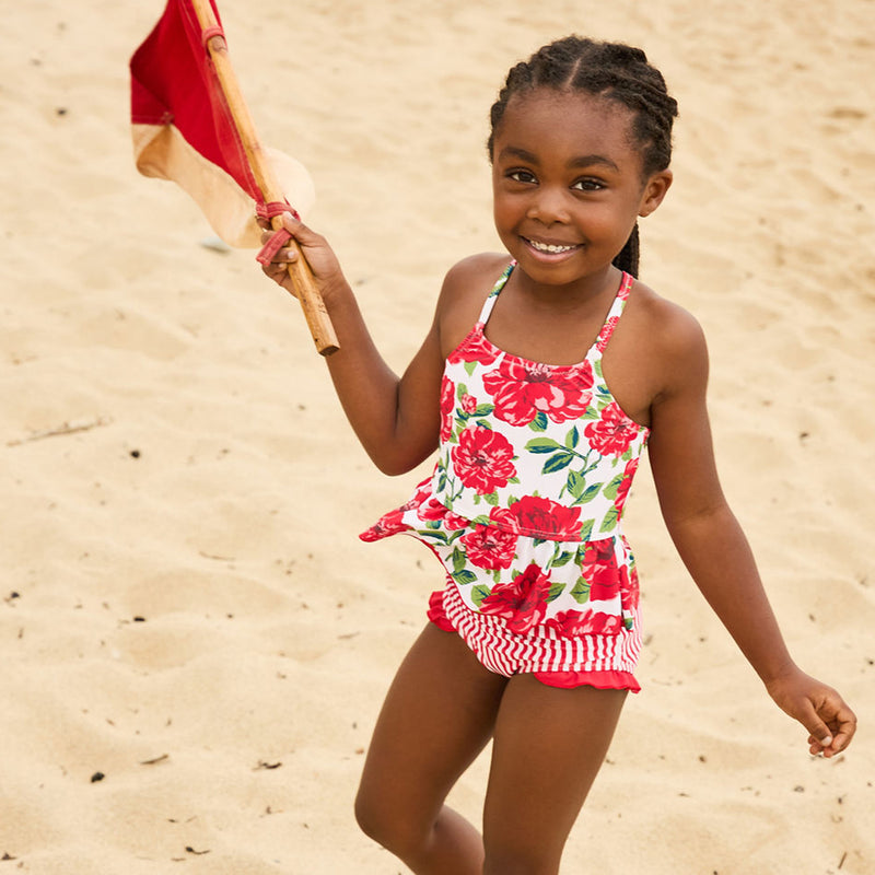 Pink Chicken Joy Tankini - Red Peonies