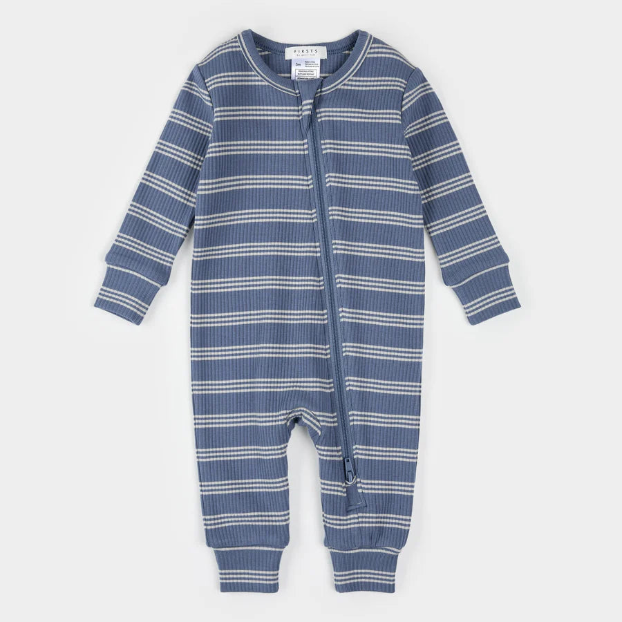 Petit Lem Modal Rib Sleeper - Denim Blue Stripes