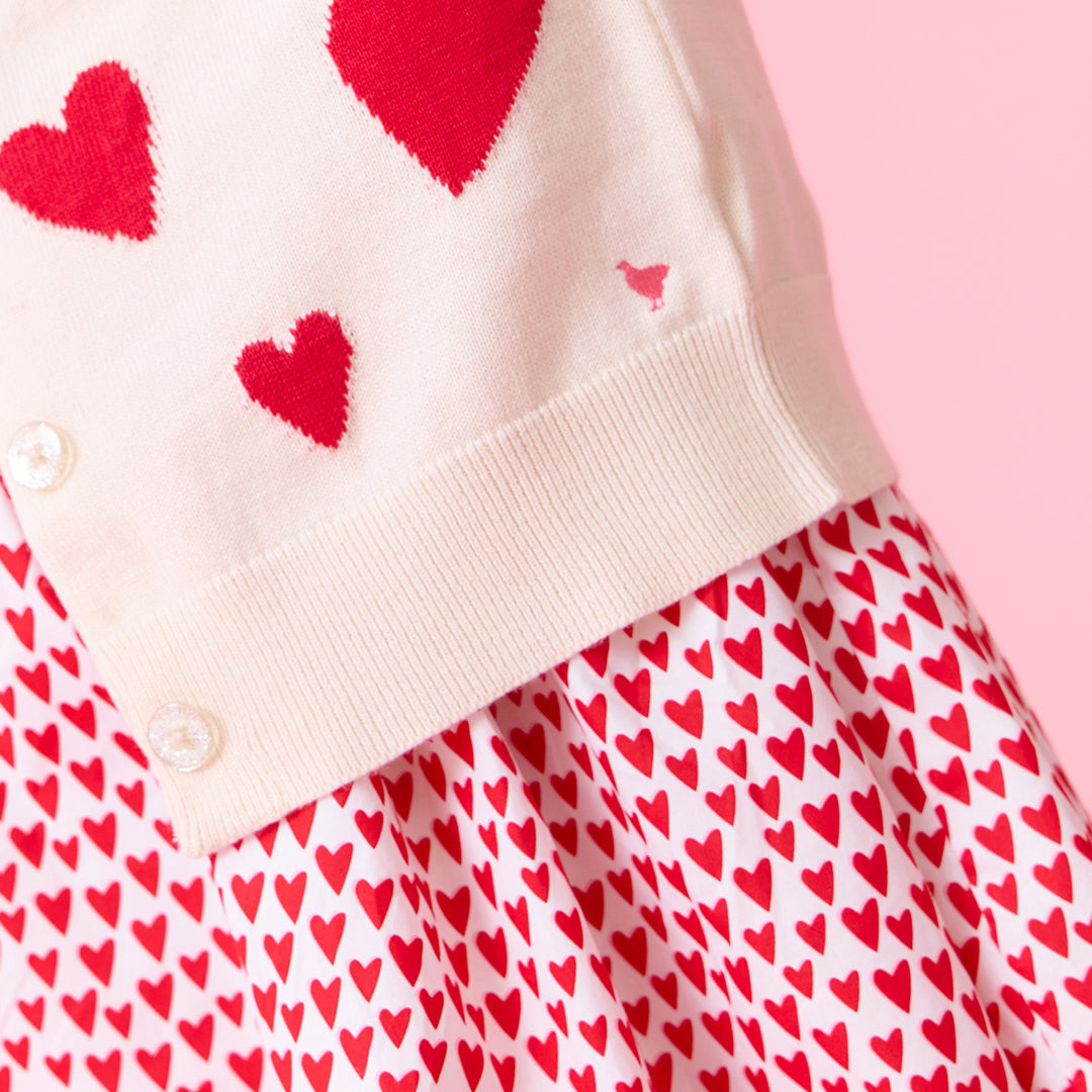 Pink Chicken Girls Constance Sweater - Cream and Red Hearts