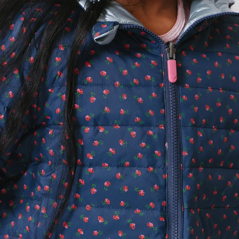 Pink Chicken Kids Reversible Riley Jacket - Navy Tiny Roses