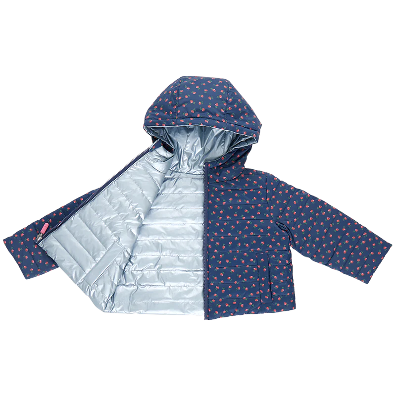 Pink Chicken Kids Reversible Riley Jacket - Navy Tiny Roses