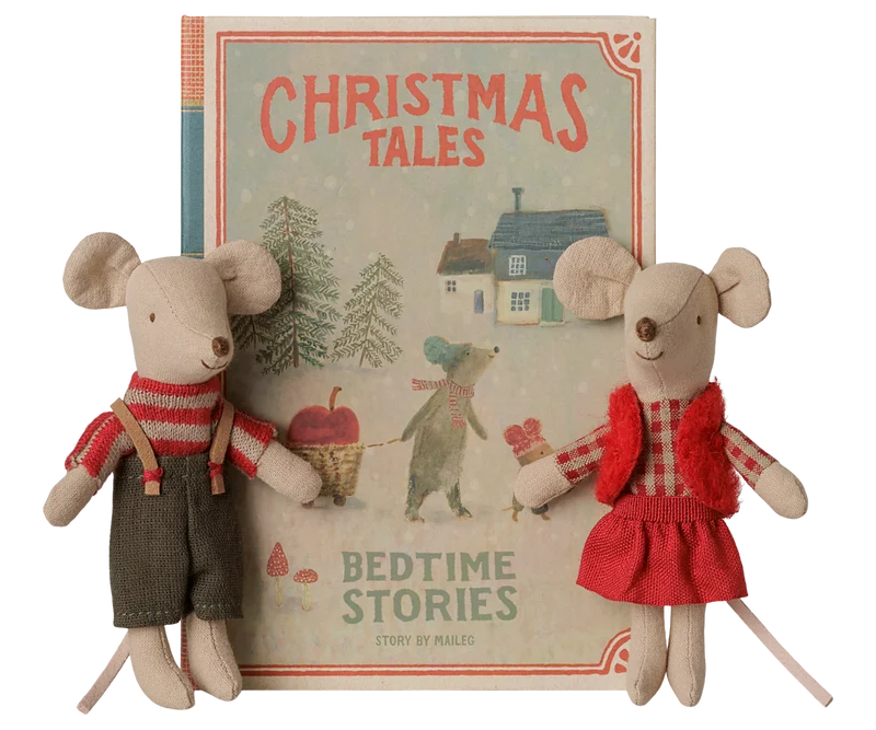 Maileg Christmas Twin Mice - Little Sister + Brother in Book