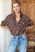 Emerson Fry Ryan Shirt - Library Flowers Cocoa Organic