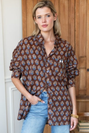 Emerson Fry Ryan Shirt - Library Flowers Cocoa Organic