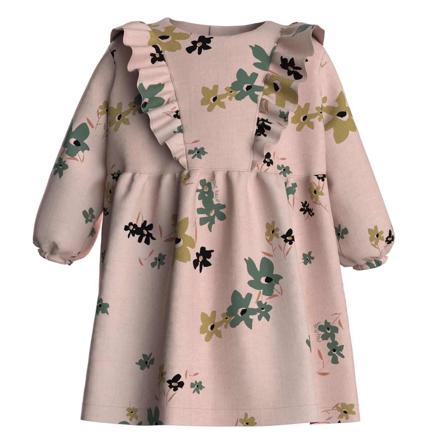 Petit Bateau Baby Girl Longsleeve Floral Dress with Ruffles