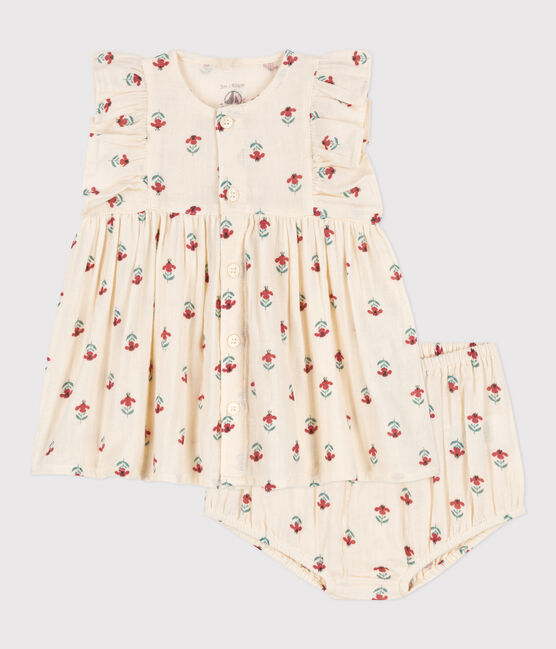 Petit Bateau Baby Girl Floral Cotton Gauze Dress with Bloomers