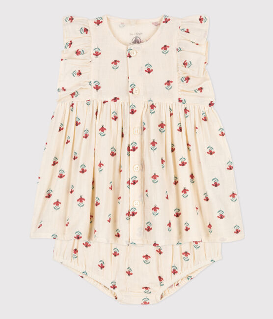 Petit Bateau Baby Girl Floral Cotton Gauze Dress with Bloomers