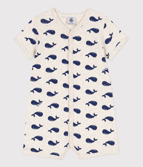 Petit Bateau Baby Boy Shortsleeve Whale Print Romper