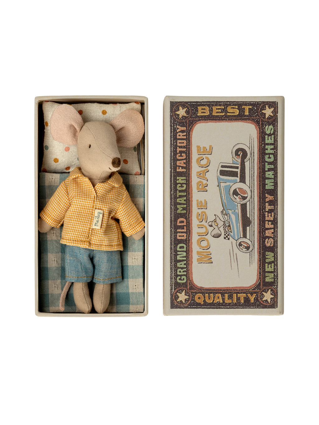 Maileg Big Brother Mouse in Yellow Jacket in Matchbox